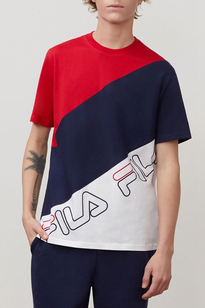 Fila Grove Red/Navy/White T-Shirt Mens - NZ 21903-ULVE